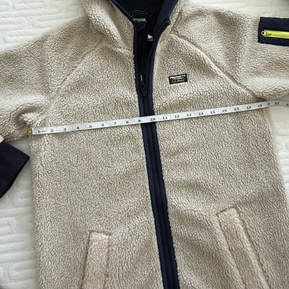 🤎 L.L. Bean Kid's Sherpa Cream Colored Fleece Long Jacket | Size Large 14-16 - Picture 7 of 9